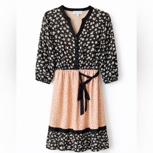 Piper & Scoot Boho Chic Mixed Floral Tie Waist Midi Dress L, Like New